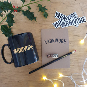 Mug, Sticker x3, Notebook, Pencil and Enamel Badge Bundle - KNITTER, CROCHETER or YARNIVORE