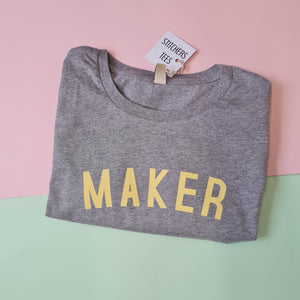 MAKER T Shirt - womens - 100% Organic Fairtrade Cotton - Pastel Font