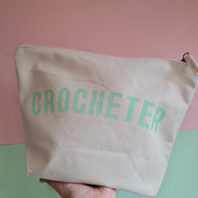 Load image into Gallery viewer, CROCHETER Project Bag - Cotton Zip Up Bag - Pastel Fonts