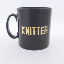 Load image into Gallery viewer, Mug - KNITTER, YARNIVORE or CROCHETER Black Mug with Gold Font