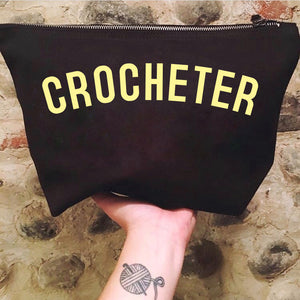 CROCHETER Project Bag - Cotton Zip Up Bag - Pastel Fonts