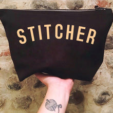 Load image into Gallery viewer, STITCHER Project Bag - Cotton Zip Up Bag - Pastel Fonts