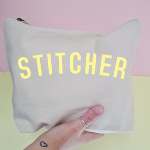 STITCHER Project Bag - Cotton Zip Up Bag - Pastel Fonts