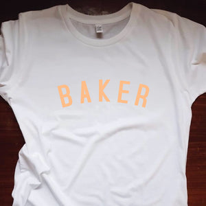BAKER T Shirt - womens - 100% Organic Fairtrade Cotton - Pastel Font