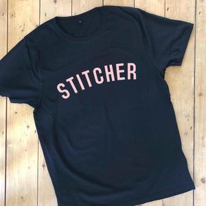 STITCHER T Shirt - womens - 100% Organic Fairtrade Cotton - Pastel Font