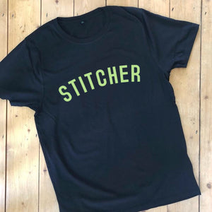 STITCHER T Shirt - Unisex - 100% Organic Fairtrade Cotton - Pastel Font